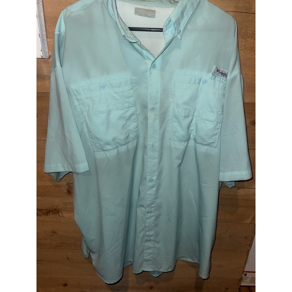 Columbia PFG Men's Light Blue Solid Button-Up Fishing Shirt Polyester XL